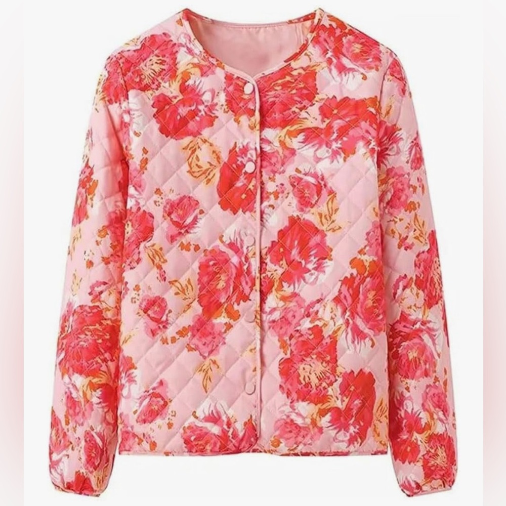 🌼Women’s Boutique Belle Floral Pink Quilted Jacket - Picture 3 of 11